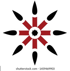 Abstract red and black vector 8 pointed chaos sun star symbol icon sign logo