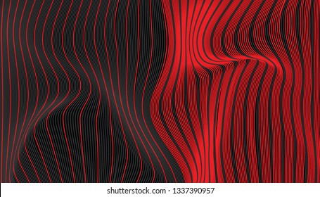 Abstract red and black wave fabric texture. line wavy switch colors style vector illustration.