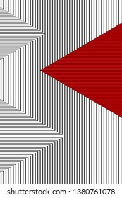 Abstract Red; Black and White Geometric Pattern with Triangles. Contrasty Optical Psychedelic Illusion. Striped Texture of Wall. Vector. 3D Illustration