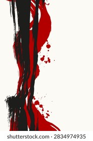 Abstract red, black, and white ink brush composition in vector style, bold expressive background for posters, covers, branding, and modern graphic design.