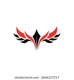 Abstract Red and Black Winged Logo Design. An abstract logo featuring symmetrical red and black wings with a central sharp spearhead design. Perfect for branding, sports teams, gaming. 
