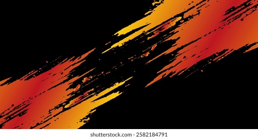 Abstract red, black and yellow background with grunge brush strokes.