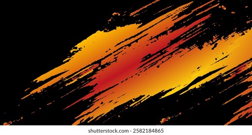 Abstract red, black and yellow background with grunge brush strokes.
