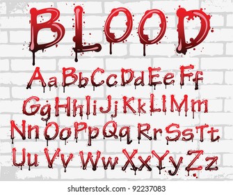 Abstract Red Blood Alphabet. Vector Letters Isolated