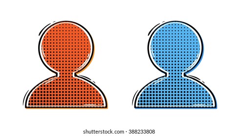 abstract red and blue avatars in retro comic style