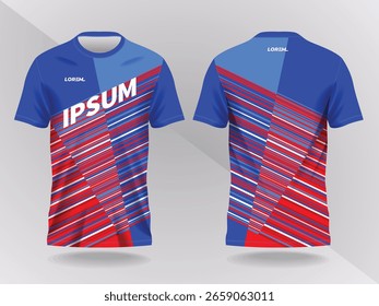 abstract red and blue background and pattern for sport jersey design and mockup. front and back view template
