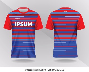 abstract red and blue background and pattern for sport jersey design and mockup. front and back view template