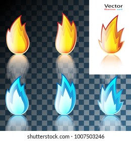 Abstract Red and Blue Flame Icon set isolated on transparent background. Vector Illustration.