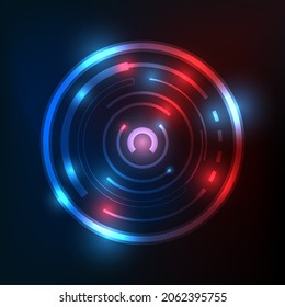 Abstract red and blue glow technology circle shining on infinite space background elements of futuristic digital technology sci-fi user interface vector illustration.