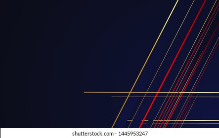 Abstract red, blue, gold line and black background for business card, cover, banner, flyer. Vector illustration