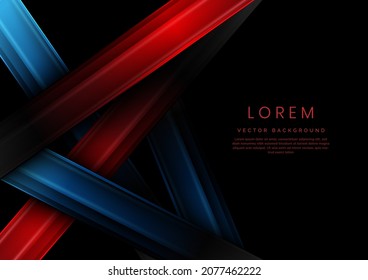Abstract red and blue gradient geometric diagonal overlapping on black background with copy space for text. Vector illustration