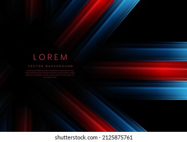 Resumen de la diagonal geométrica de gradiente rojo y azul que se solapa en el fondo negro con espacio de copia para el texto. Ilustración del vector