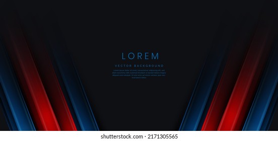 Abstract red and blue gradient geometric diagonal layer on black background with copy space for text. Vector illustration