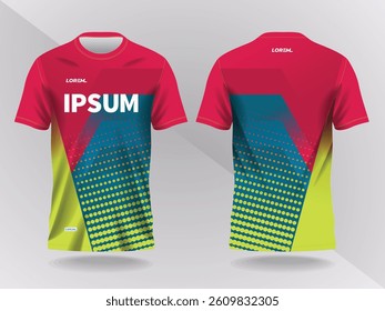 abstract red with blue and green background and pattern for sport jersey design and mockup