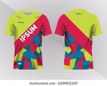 abstract red with blue and green background and pattern for sport jersey design and mockup