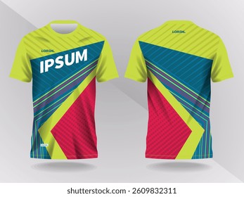 abstract red with blue and green background and pattern for sport jersey design and mockup