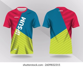 abstract red with blue and green background and pattern for sport jersey design and mockup