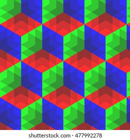 Abstract red, blue, green hexagon background pattern