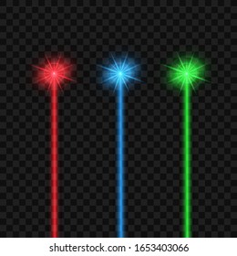 Abstract red, blue and green laser beam. Isolated on transparent black background. Vector stock illustration
