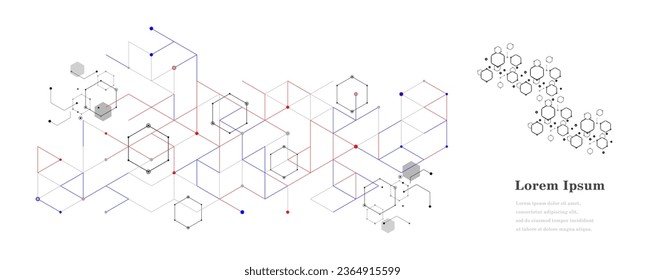 abstract red blue hexagon, geometric texture background, scientific technology, network concept