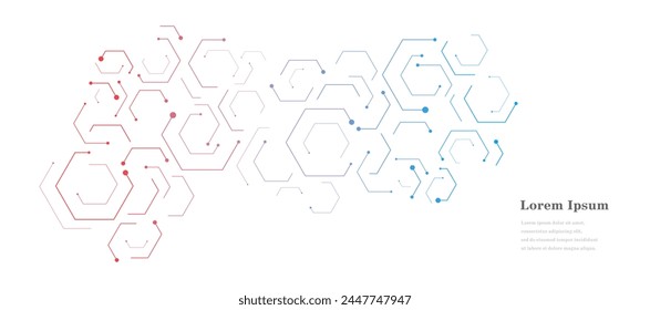 abstract red blue hexagon. geometric texture background. scientific technology. network concept.