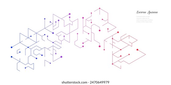 Abstraktes rotes blaues Sechseck. Geometrischer Schaltkreis-Textur-Hintergrund. Wissenschaftliche Technologie. Netzwerkkonzept.