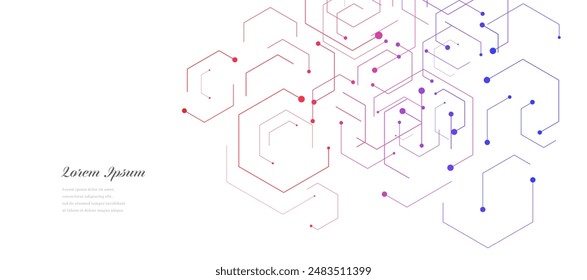 abstract red blue hexagon. geometric circuit texture background. scientific technology. network concept.