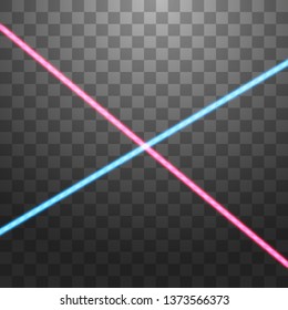 Abstract red and blue laser beam. Isolated on transparent black background. Vector illustration