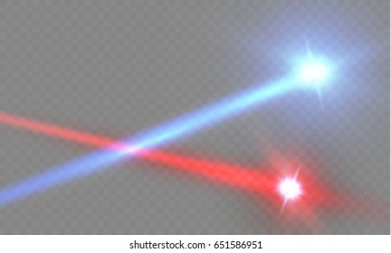 Abstract red and blue laser beam. Transparent isolated on black background. Vector illustration.the lighting effect.floodlight directional