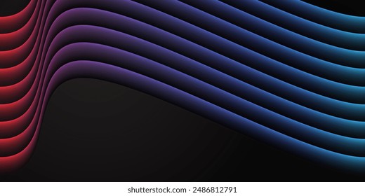 Abstract red blue light curve layers geometric on black design modern futuristic technology background vector illustration.