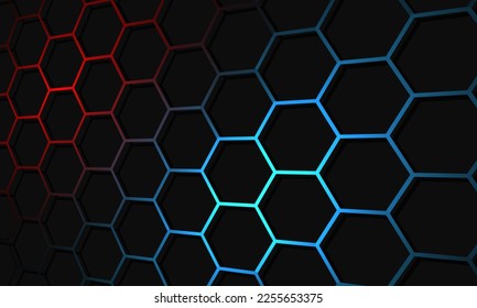 Abstract red blue light hexagon mesh on black design modern futuristic background vector illustration.