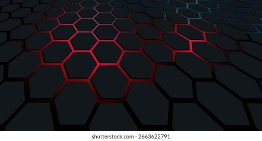 Abstractas malla de hexágono de luz azul roja sobre diseño negro Ilustración vectorial de fondo futurista moderna.
