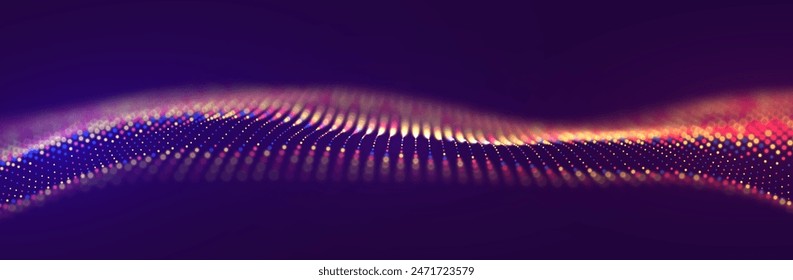 Abstractas fondo de partículas rojo y azul. Onda de flujo con paisaje de puntos. Estructura de datos digitales. Futura malla o rejilla de sonido. Visualización del punto de patrón. Tecnología Ilustración vectorial.