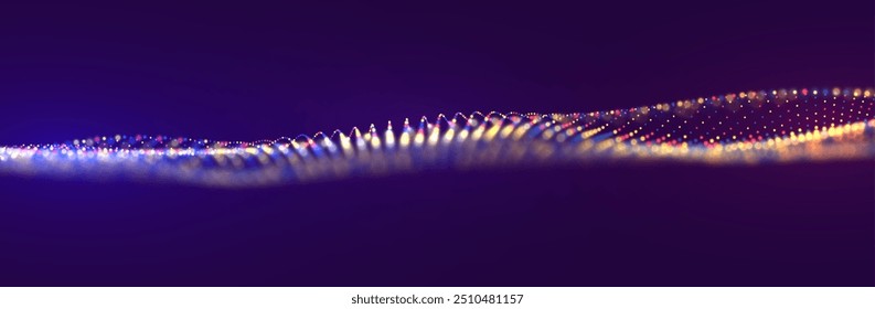 Abstract red and blue particle background. Flow wave with dot landscape. Digital data structure. Future mesh or sound grid. Pattern point visualization. Technology vector illustration.