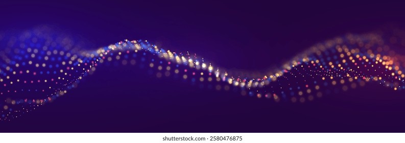 Abstract red and blue particle background. Flow wave with dot landscape. Digital data structure. Future mesh or sound grid. Pattern point visualization. Technology vector illustration.