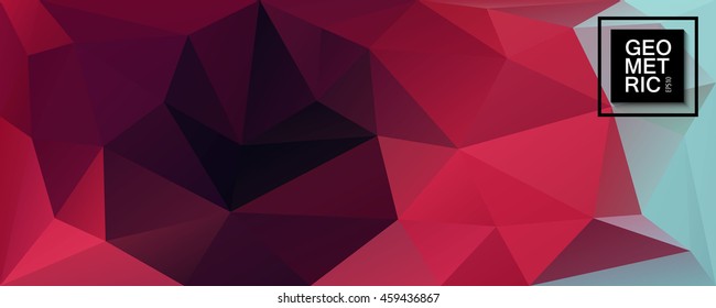 Abstract red blue rectangular polygonal header background.Geometric background in Origami style with gradient. Triangular design for your business.
