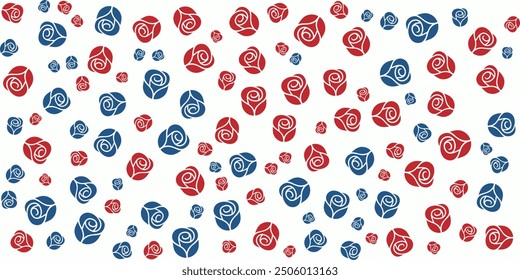 Abstract red and blue rose pattern. Stylized floral design with geometric flower shapes. Modern minimalist wallpaper background.