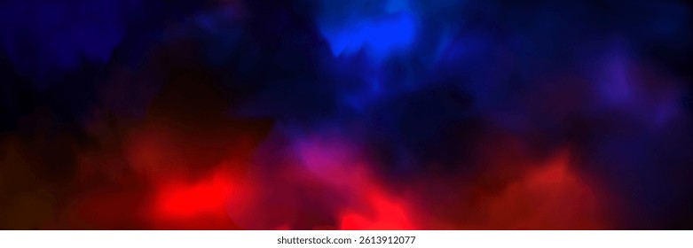 Abstract red and blue smoke on black background. Vector realistic illustration of warm vs cold colors, light mist clouds, epic fight concept, fire and cold power resistance, boxing match design