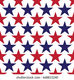 Abstract Red, Blue Star Pattern. American Flag Concept. Flat Designed Vector Illustration.