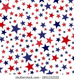 Abstract red and blue stars vector pattern. Minimalist red and blue color stars design, USA flag concept seamless background. 4th of July, Veterans and Memorial day decoration in US colors