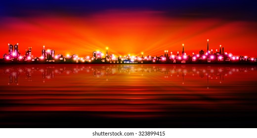 abstract red blue sunset background with silhouette of Tallinn vector illustration