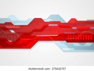 Abstract red blue tech geometric illustration. Vector web template design