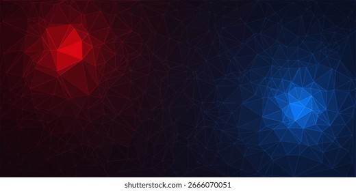Fondo de concepto de tecnología azul rojo Abstractas. Tecnología de moléculas con Formas poligonales, puntos de conexión y líneas. Estructura de conexión. Visualización de Big Data.
