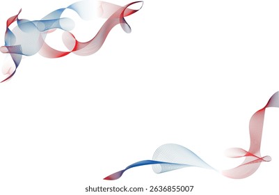 Abstract red and blue wave lines forming a minimal border on white background. Elegant flowing design perfect for flyers, tech backgrounds, patriotic themes, or modern digital templates.