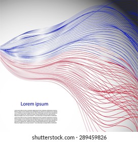 Abstract red and blue waves on gray background