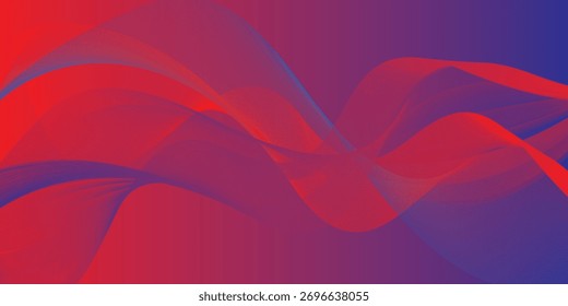 Abstract Red and Blue Wavy Lines with Gradient Background