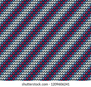 Abstract red blue and white diagonal seamless knitting pattern background