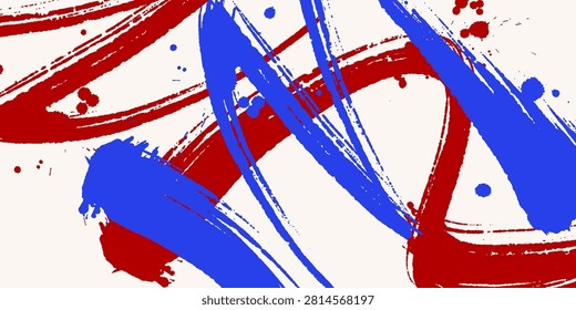 Abstract red, blue, and white ink brush composition in vector style, bold expressive background for posters, covers, branding, and modern graphic design.