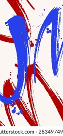 Abstract red, blue, and white ink brush composition in vector style, bold expressive background for posters, covers, branding, and modern graphic design.