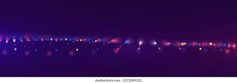 Abstract red blue and yellow particle background. Flow wave with dot landscape. Digital data structure. Future mesh or sound grid. Pattern point visualization. Technology vector illustration.
